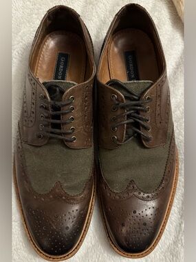 Gordon Rush Brown Leather and Olive Leather and Canvas Wingtip Oxfords